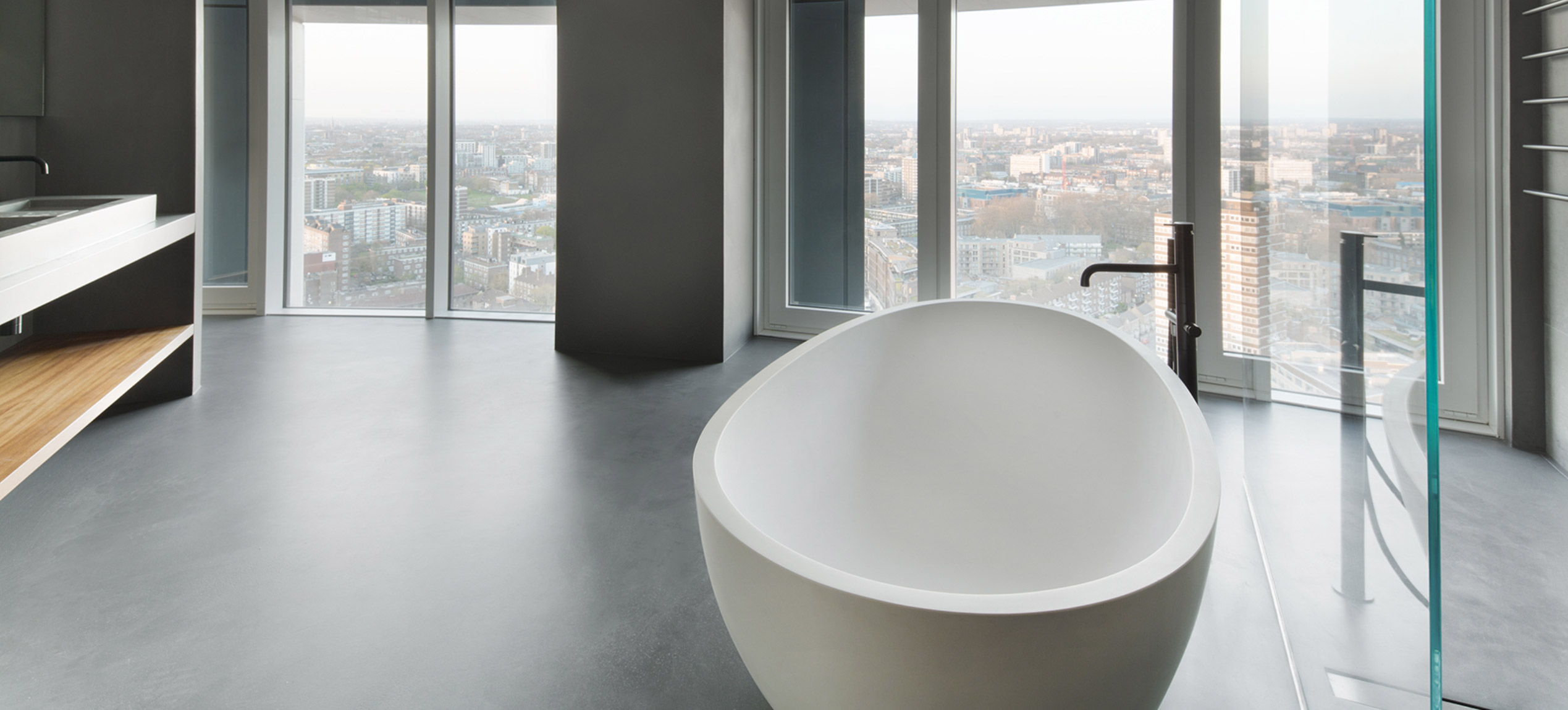 Terrazzo resin floor in residential bathroom 