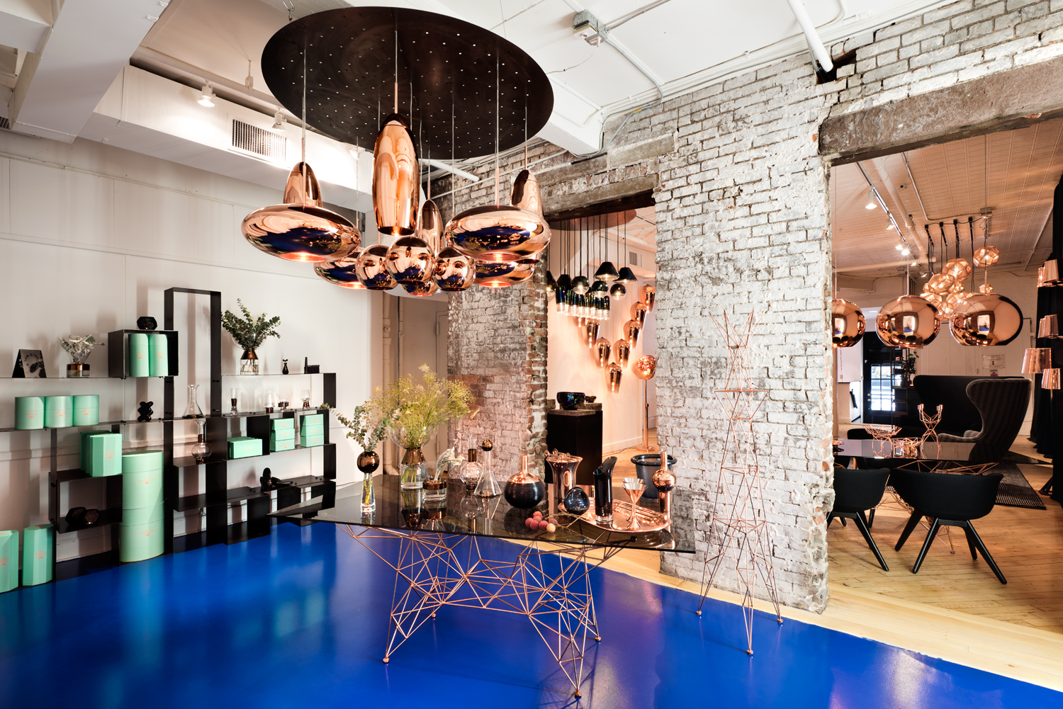 A dark blue resin floor in a restaurant