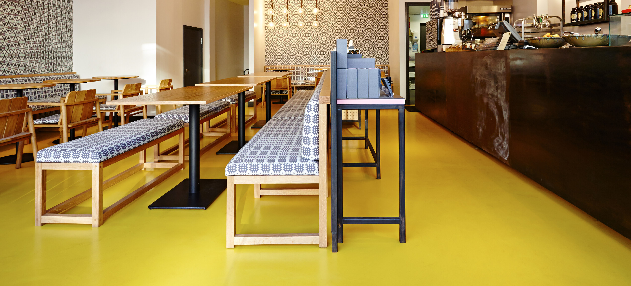 seamless yellow resin floor in cafe