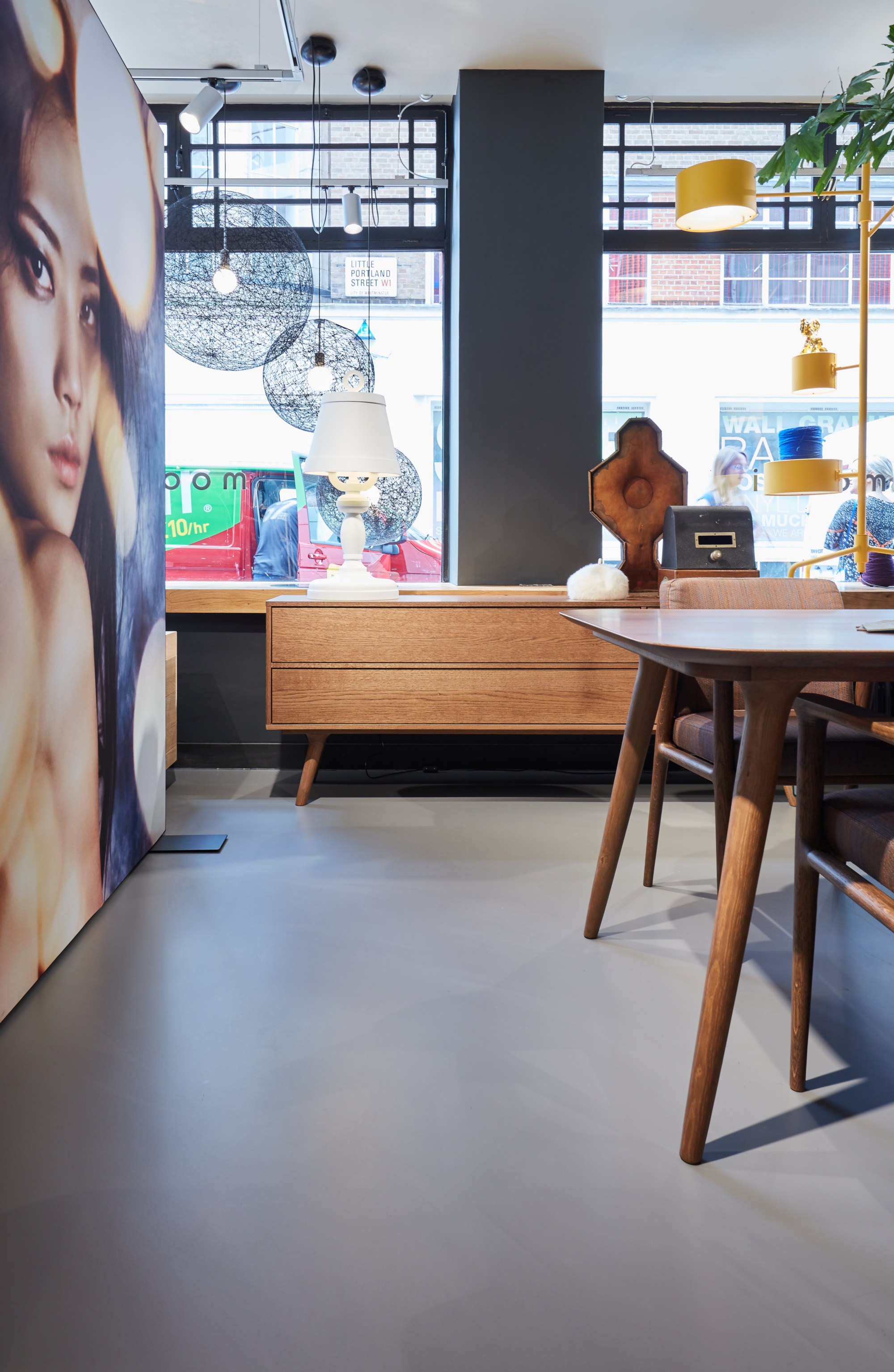 a grey resin floor in a showroom