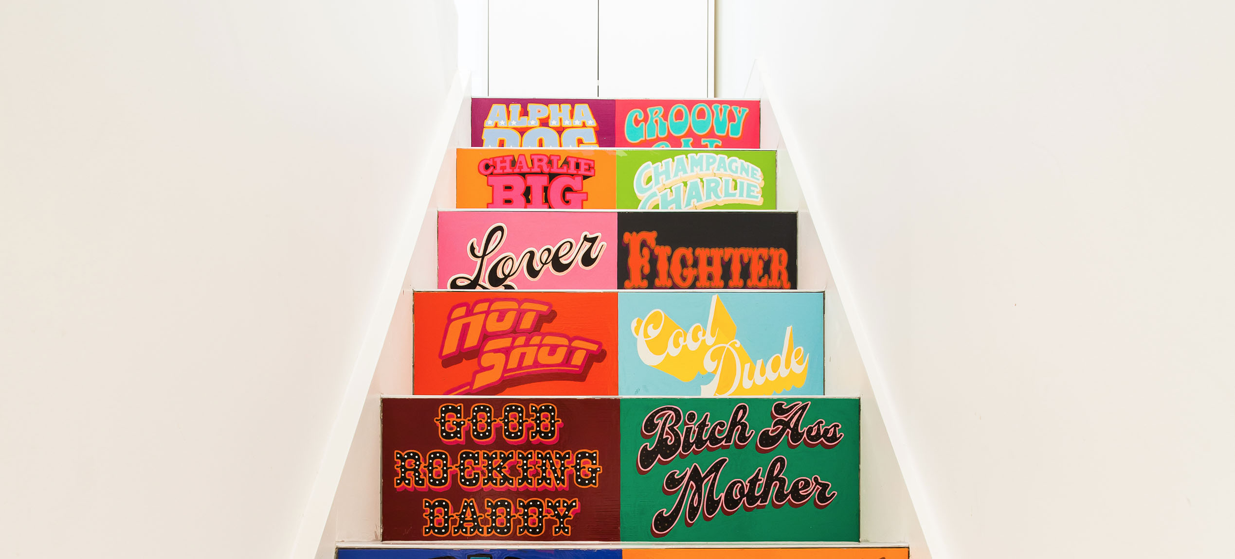 funky resin stairs with art 