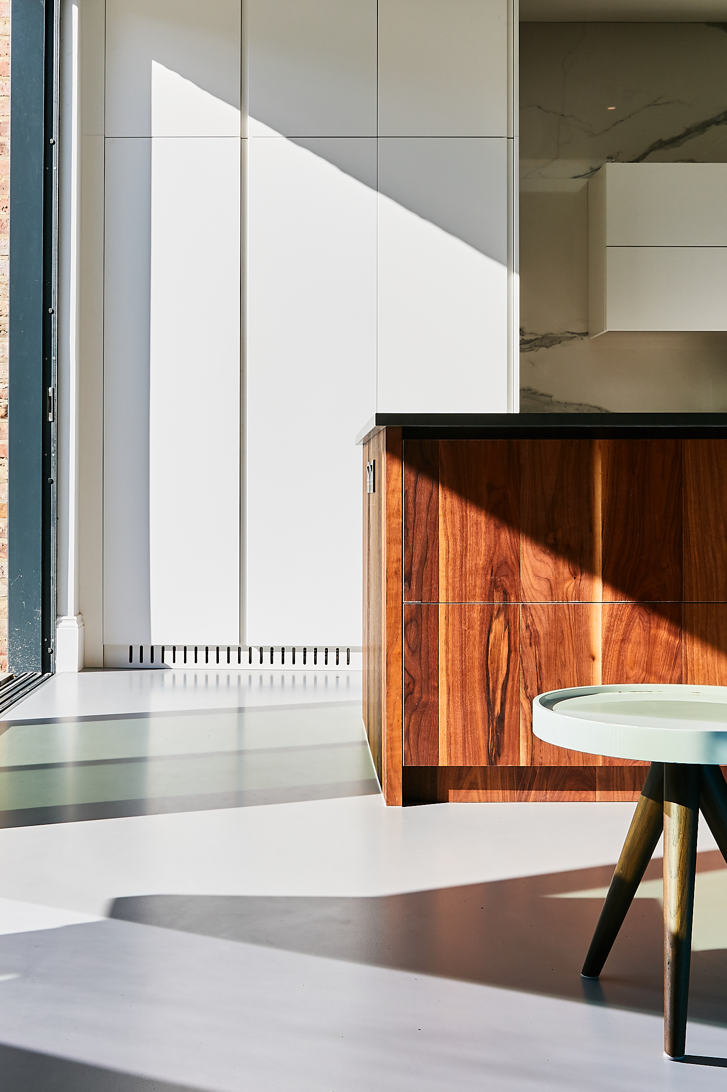 grey resin floor in a kitchen