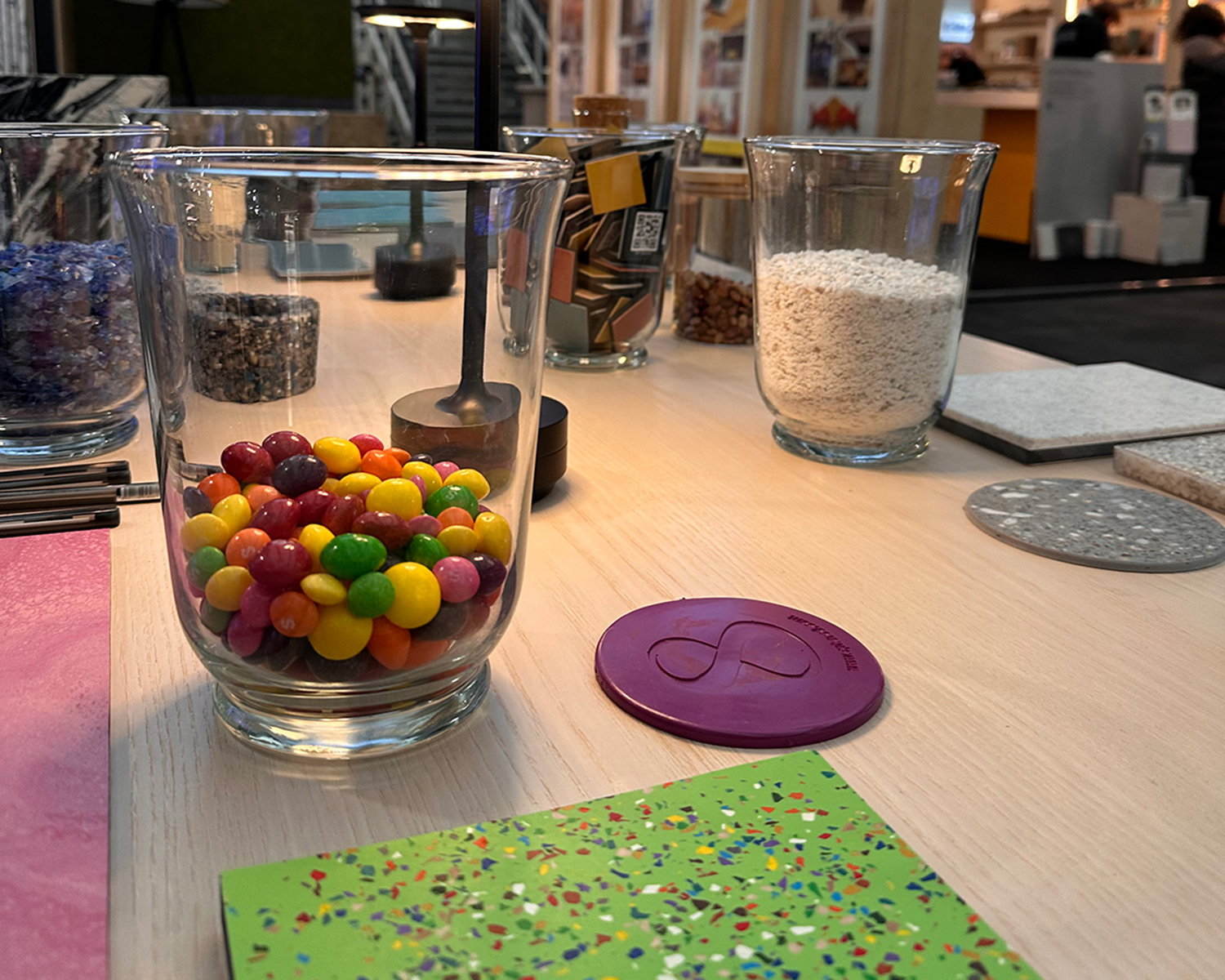 close up of resin samples, bright colours