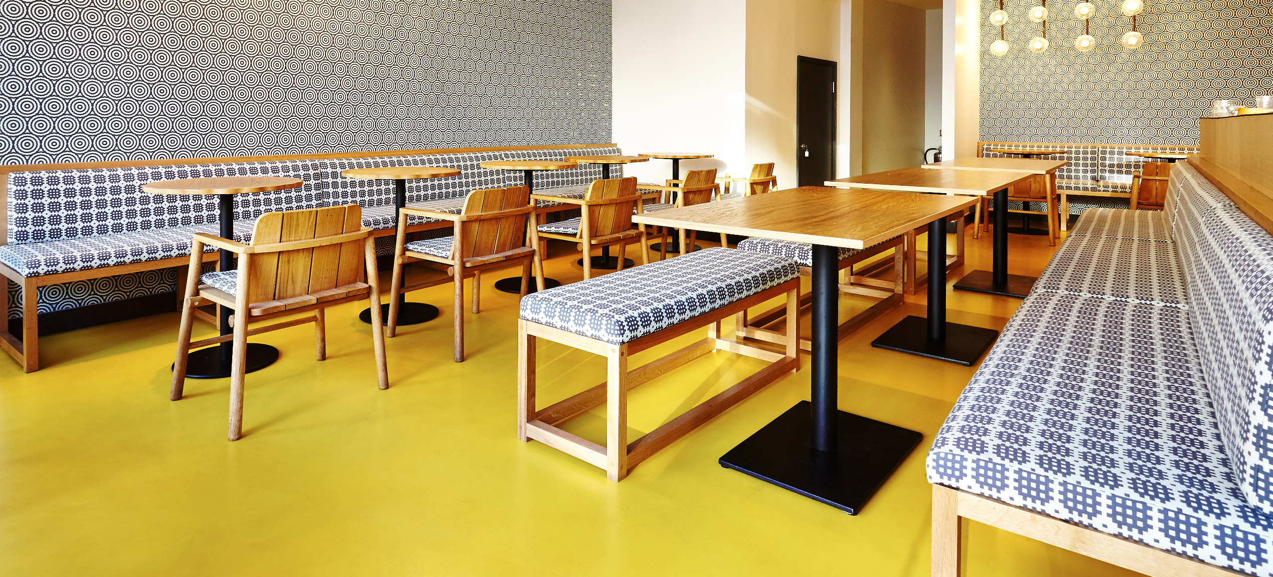 A yellow resin floor in a bakery