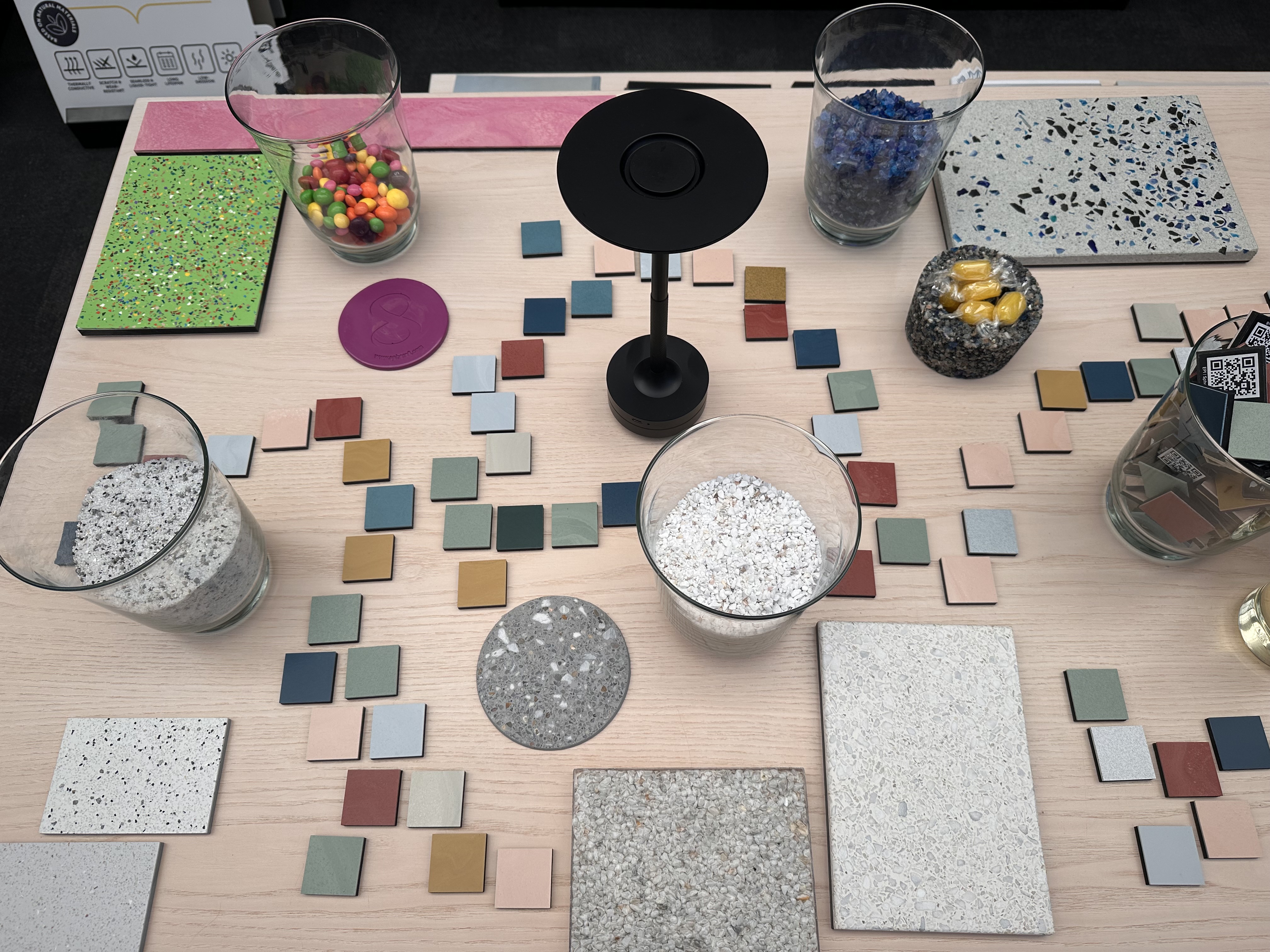 table with small and colourful resin samples