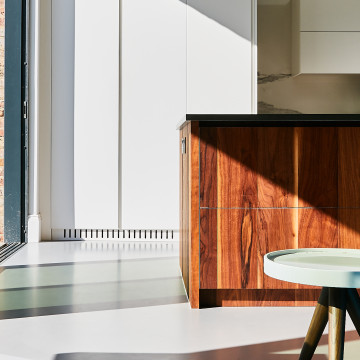 grey resin floor in a kitchen