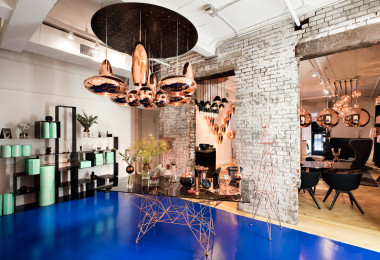 A dark blue resin floor in a restaurant