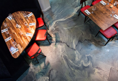 Bespoke motion blend resin restaurant flooring by Sphere8