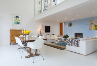 A light resin floor in a living room