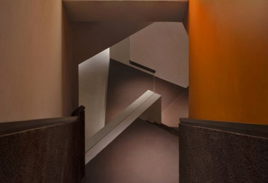 Grey concrete looking resin stairs in a commercial environment