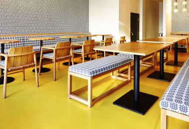 A yellow resin floor in a bakery