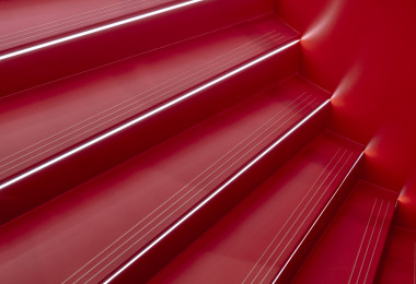 A red resin staircase 