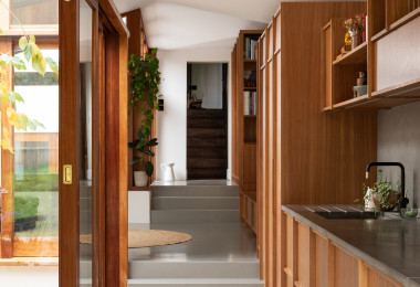 a grey resin floor in a kitchen