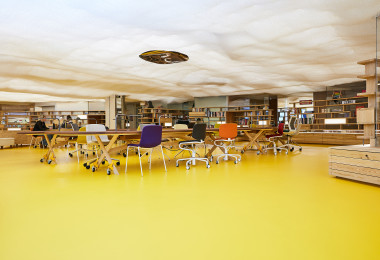 Bright yellow commercial resin flooring in an office