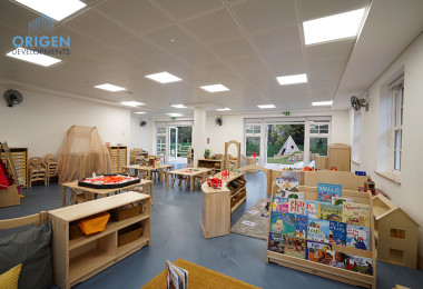 Light blue resin school flooring in play area