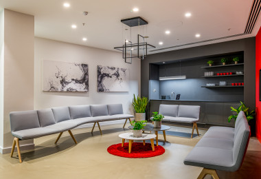 warm toned resin floor in a waiting room