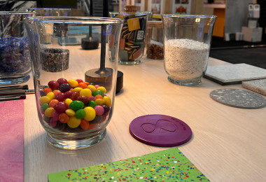 close up of resin samples, bright colours