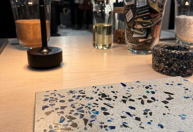 resin terrazzo sample with blue crushed glass
