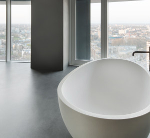 Terrazzo resin floor in residential bathroom 