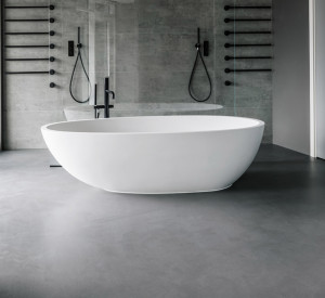 Terrazzo resin floor in residential bathroom 