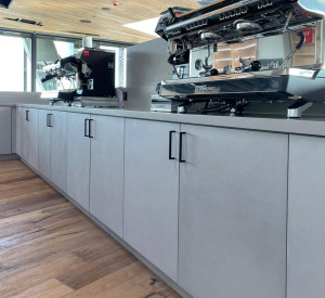 resin flooring and joinery coating at commercial office's restaurant and bar 