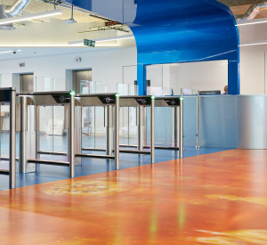 patterned resin floor at playstation office 