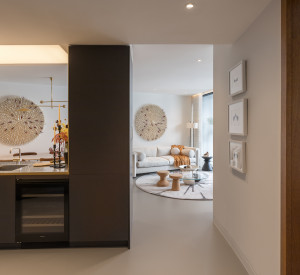 apartment kitchen with a seamless resin floor