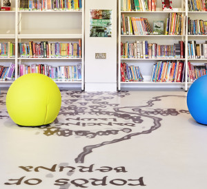 Bespoke image resin floors in library 