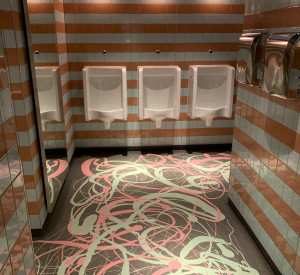 green and pink bespoke bathroom floor 