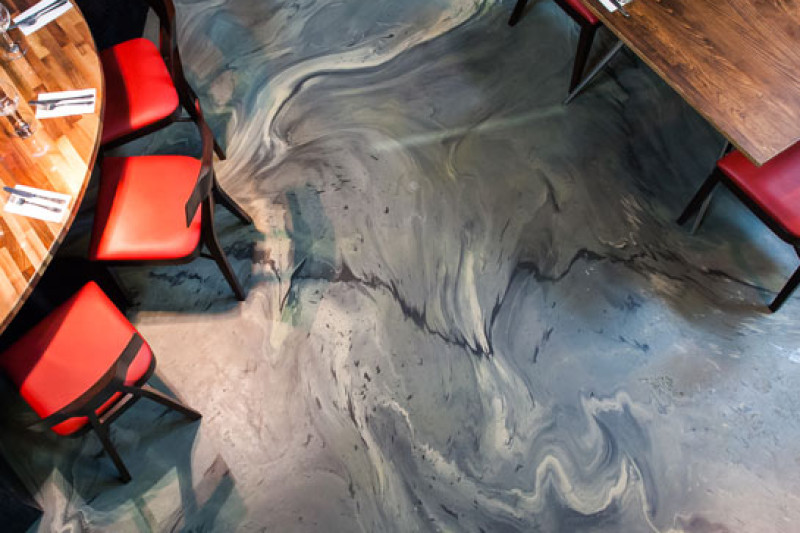 Grey commercial resin floor in a restaurant
