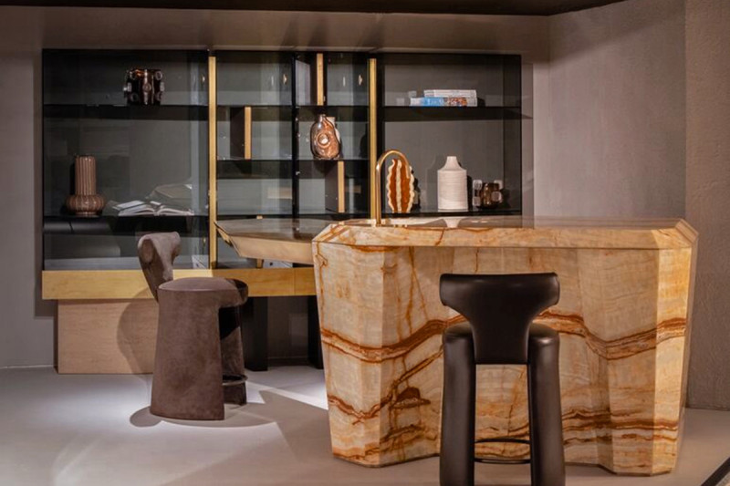 Grey sustainable resin flooring in a dining room