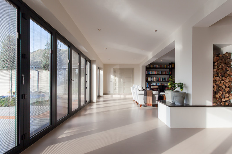 Grey sustainable resin flooring in a kitchen room