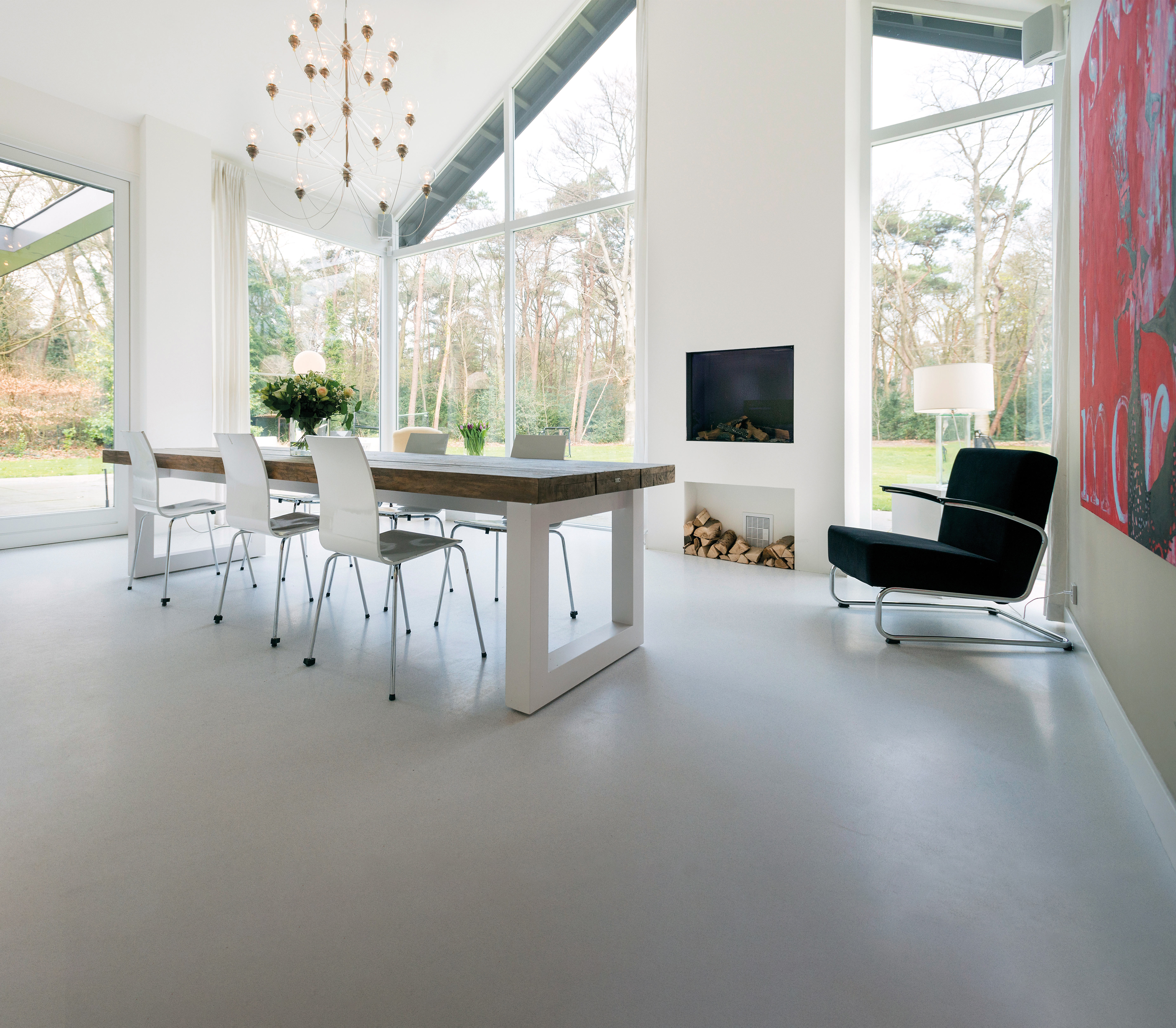 Grey sustainable resin flooring in a dining room