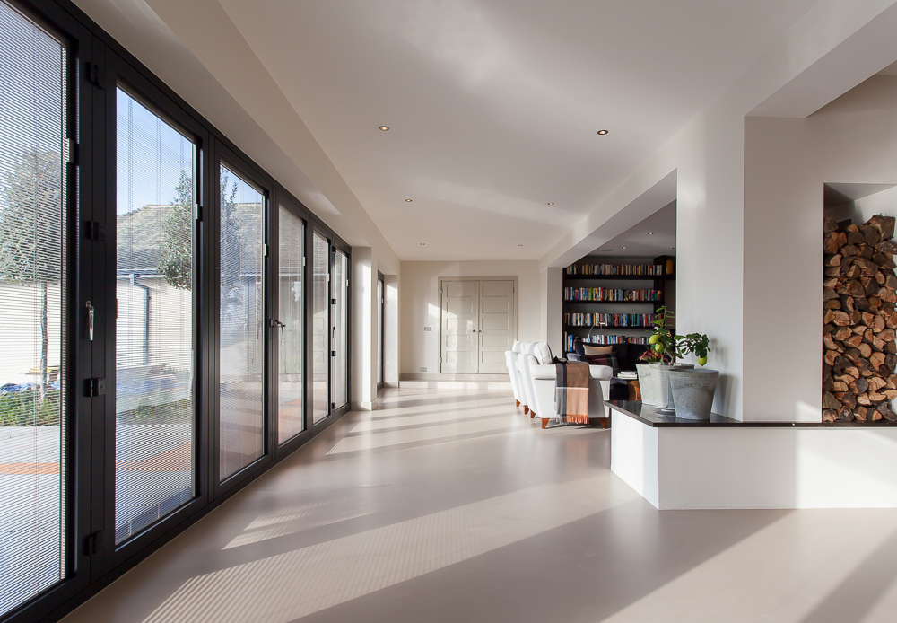 Grey sustainable resin flooring in a kitchen room