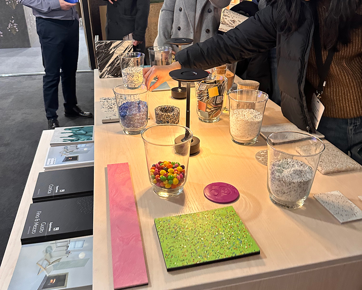 people interacting with resin fillers and colours