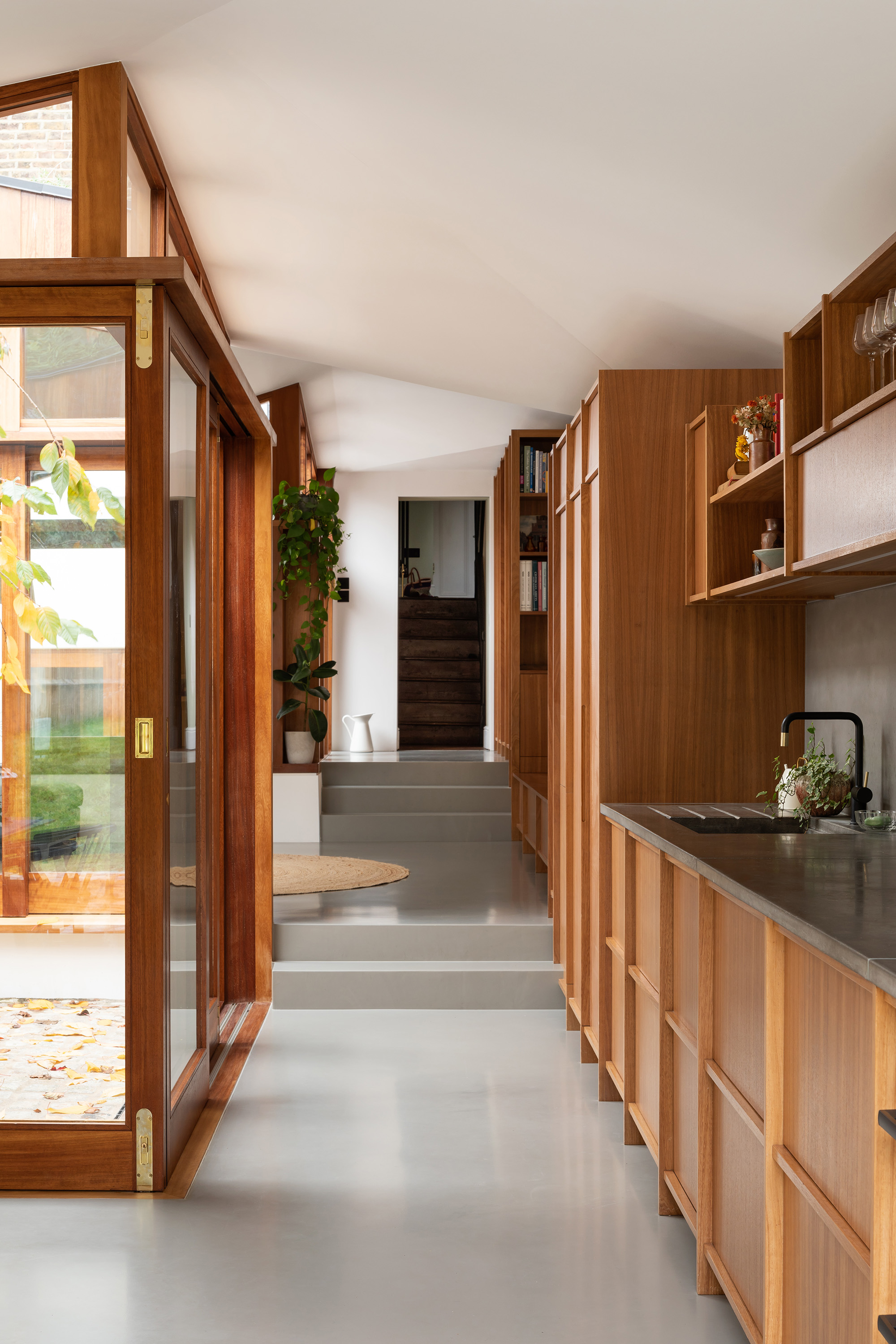 a grey resin floor in a kitchen