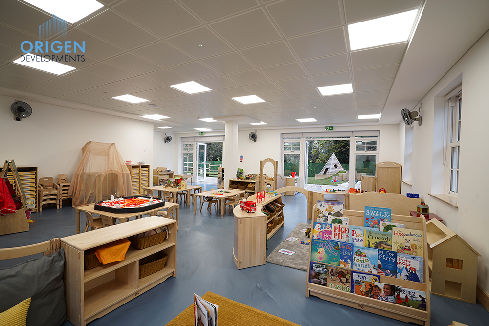 Light blue resin school flooring in play area