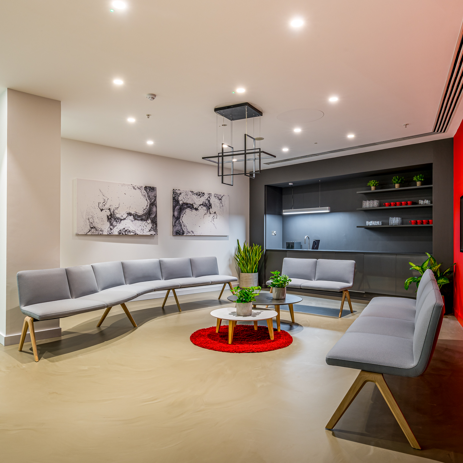 warm toned resin floor in a waiting room