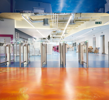 An Orange and Blue ArtSphere Floor in an Office