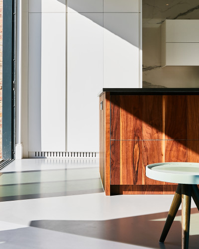 grey resin floor in a kitchen