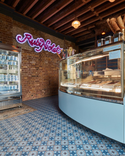 A patterned resin floor in an ice cream shop